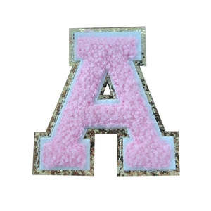 Wholesale Stock 8.2cm <strong>Gold</strong> Border Glitter Chenille Letter Patch Iron on 3D Towel Embroidery Alphabet for Clothing DIY - Product Image 2