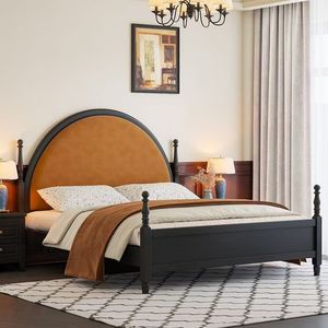 Retro Upholstered Bed 1.8M Black Wooden Master Bedroom Bed With Storage Space - Product Image 2