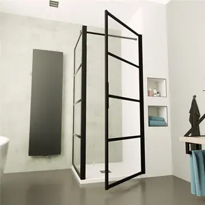 新的角设计 900 × 900 哑光黑色铝型材框架铰链淋浴房