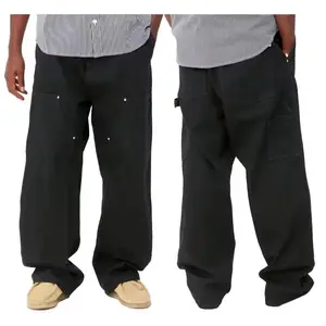 Pantaloni da carpentiere da uomo neri a doppio ginocchio in Denim Jeans da pittore pantaloni Cargo personalizzati da uomo