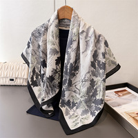Écharpe en polyester soyeux de luxe sur mesure haut de gamme 90 x 90 cm, motif répété, noir personnalisé