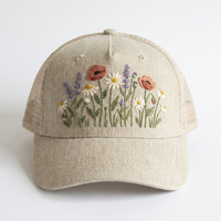 Casquette de camionneur plate en velours et toile à mailles, avec broderie 3D personnalisée, style pastoral naturel, pour l'extérieur, modèle 6 panneaux, très vendue