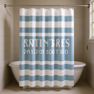 Cortina de Ducha de Peva con Impresión Digital, Diseño Minimalista, Patrón de Rayas con Texto Artístico - Product Image 2