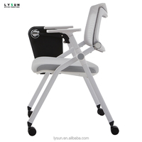 Chaise de formation ergonomique confortable en maille, pliable, empilable et mobile avec tablette d'écriture pour les conférences, les écoles, les bureaux et les hôtels