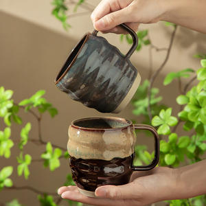 Taza de cerámica cocida al horno, taza en espiral de bronce, gran capacidad con asa, taza de café de estilo japonés para mujer - Product Image 3