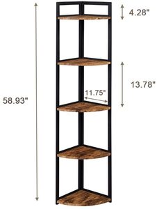 <strong>Corner</strong> Shelf,5 Tier Wood <strong>Wall</strong> <strong>Corner</strong> <strong>Bookshelf</strong> with Metal Frame, <strong>Corner</strong> Storage Rack Shelves Display Plant Flower - Product Image 6
