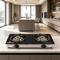 Kompor Gas Portabel Cina dengan Permukaan Kaca Temper, Kompor Gas Luar Ruangan Dua Tungku (2 Burner) untuk Peralatan Dapur Rumah dan Memasak