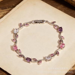 Wholesale Popular Hand Chain Colorful Diamonds Featuring Leaf Petal Fashion Luxurious Tulip Flower Leaf <b>Bracelet</b> Women - Product Image 5