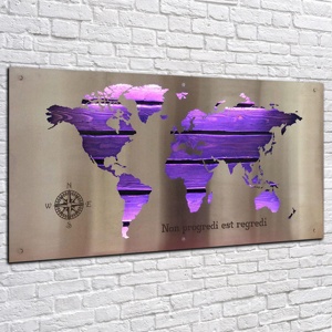 Decoración de Pared de Mapa del Mundo Artesanal de Metal con Luz LED de Gran Venta, Letrero Luminoso con Mapa Iluminado y Respaldo de Madera para Decoración del Hogar - Product Image 3