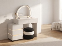 Coiffeuse moderne en bois massif avec miroir LED sur pied et rangement, design à poser au sol pour la maison, le bureau, la chambre et le salon