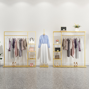 Bán Buôn Nữ Quần Áo May Mặc Giá Thép Không Gỉ Mạ Điện Đánh Bóng Vàng 3 Tier Quần Áo Hiển Thị Bảng - Product Image 5