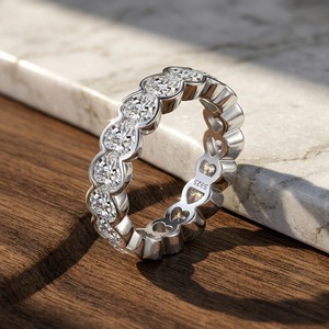 Yellow Gold Plated 925 Silver Moissanite Eternity Band <b>Ring</b> Round Brilliant Cut Channel Setting Women's Wedding Jewelry - Product Image 4