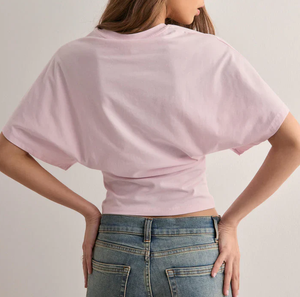 Maglietta estiva da donna manica a pipistrello in vita ampia con collo in cotone 100% tinta unita manica a pipistrello ricamata in maglia traspirante Casual - Product Image 4