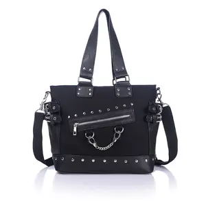 2024 Women's Rivet Metal Style Shoulder Bag Women's European and American Punk Sail Fabric Bag Fashion Women's Handbag