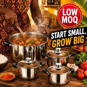 Juego <span class=keywords><strong>de</strong></span> ollas Kitchen Treasure <span class=keywords><strong>de</strong></span> 5 piezas, acero inoxidable, tapa <span class=keywords><strong>de</strong></span> <span class=keywords><strong>vidrio</strong></span>, mango <span class=keywords><strong>de</strong></span> plástico negro, <span class=keywords><strong>de</strong></span> 18 cm a 26 cm, para cocinar en casa. - Product Image 4