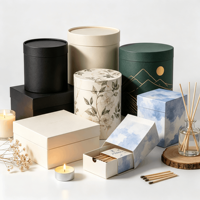 Boîte à bougies parfumées cylindriques écologiques imprimées sur mesure, en papier kraft, carton blanc, bleu, noir, or, recyclables, pour cadeaux