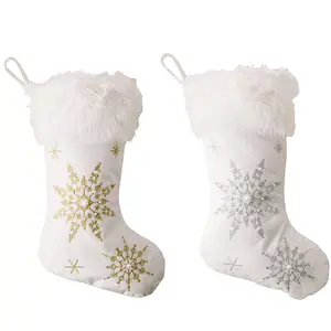 Christmas Tree Decoration White Snowflake Sublimation Gift Bag Xmas Stockings Christmas Stockings For Embroidery