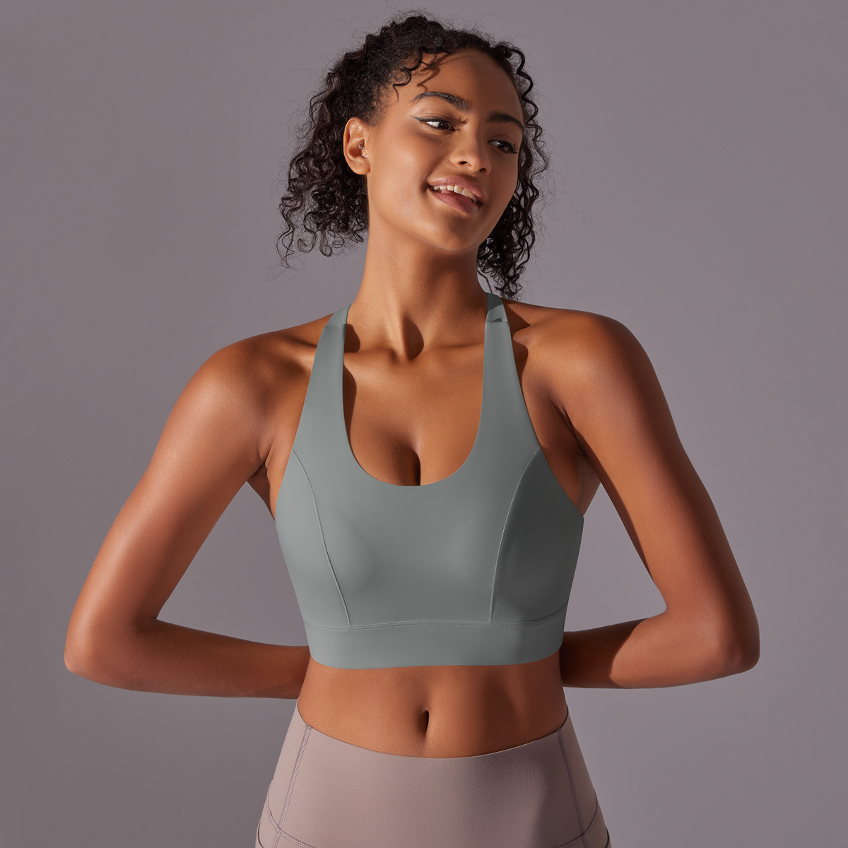 Solid Front Closure Sports Bra Women Seamless Naked Feel Crisscross Back Running Yoga Top Stretchy Support