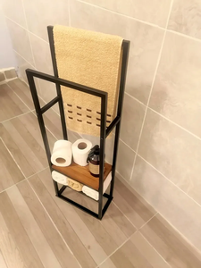 202508 porte-serviettes <span class=keywords><strong>en</strong></span> métal avec étagère <span class=keywords><strong>en</strong></span> <span class=keywords><strong>bois</strong></span> porte-serviettes de salle de bain - Product Image 3
