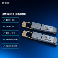 Modul Transceiver Optik 400G QSFP112 VR4 850nm Multimode MPO-12 50m 400Gbps untuk Uplink Rak ke Rak di Pusat Data