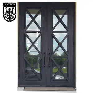 Wooden Color French Doors and Pivot Doors Modern Entry Door Panel Glass Steel Swing Graphic Design Anti-theft Exterior 5 Years