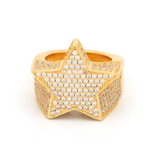 Hiphop Diamond Moissanite Iced Out Cz Star Anillos Joyería 18K Oro Personalizado Hombres Anillo de oro