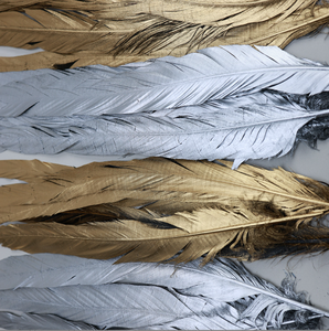 Venta al por mayor de alta calidad 40-45cm oro metálico plata pintado plumas de cola de <span class=keywords><strong>gallo</strong></span> para el diseño de disfraces de Carnaval - Product Image 6