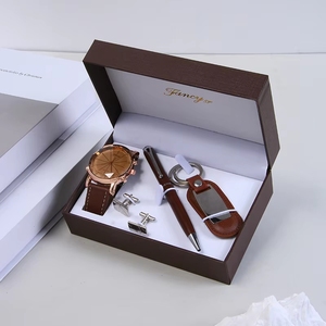 Coffret Cadeau Classique en Cuir pour Homme – Nouveau Set Quatre Pièces : Montre, Boutons de Manchette, Stylo, Porte-clés – Logo Personnalisé – Idéal pour les Fêtes - Product Image 4