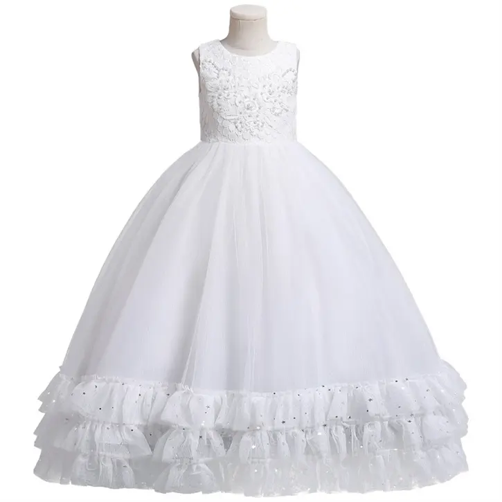 Abito da sposa abito da comunione formale senza maniche per occasioni speciali indossare tessuto bianco 6-12 anni 300 pezzi