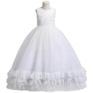 婚纱礼服正式圣餐礼服无袖特殊场合穿白色6-12岁女孩针织面料300件