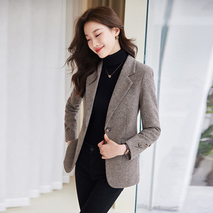 Women's Blazer Solid Color Woolen Fabric Anti-Wrinkle Spring Autumn 2023 New Style Elegant Petite Fit - Product Image 5