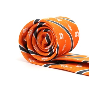 Cravatta personalizzata associazione all'ingrosso arancione a strisce di carbone Logo bianco scuola medica tessuto di seta cravatta al collo su misura - Product Image 3