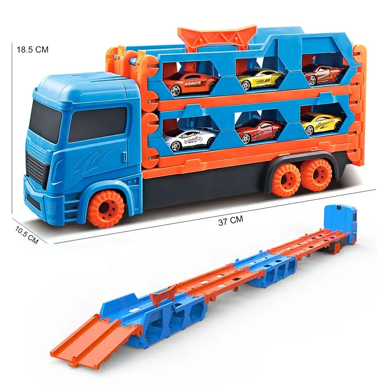 Samtoy 2PCS Die cast lega modello di auto espulsione camion rimorchi giocattolo contenitore camion giocattolo per bambini con ferrovia pieghevole