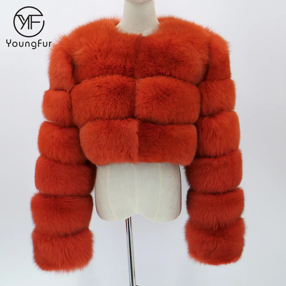 Abrigo de piel de zorro para mujer, chaquetas recortadas de Color y tamaño personalizado a precio de fábrica