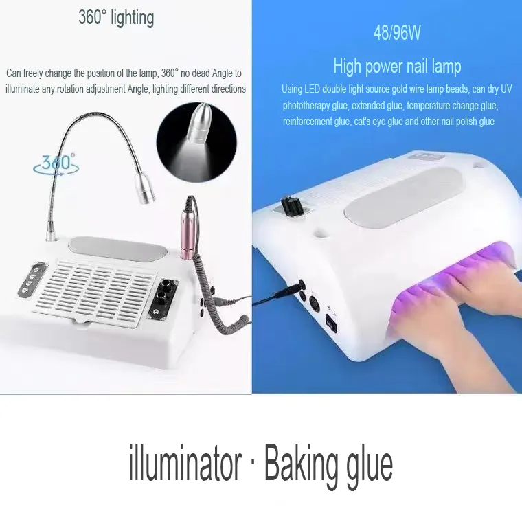 5 In 1 Hot Sell Multifunctionele Nagelboormachine Set UV-Lamp Stofzuiger Verlichting En Handkussen Polijsten Voor Nagels