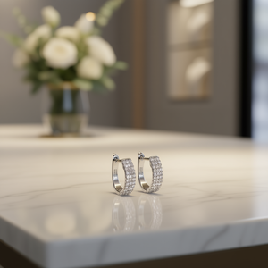 AliiCaliu Orecchini a cerchio in oro bianco con diamanti rotondi taglio brillante con montatura a canale, gioielli di lusso da donna E1045 - Product Image 2