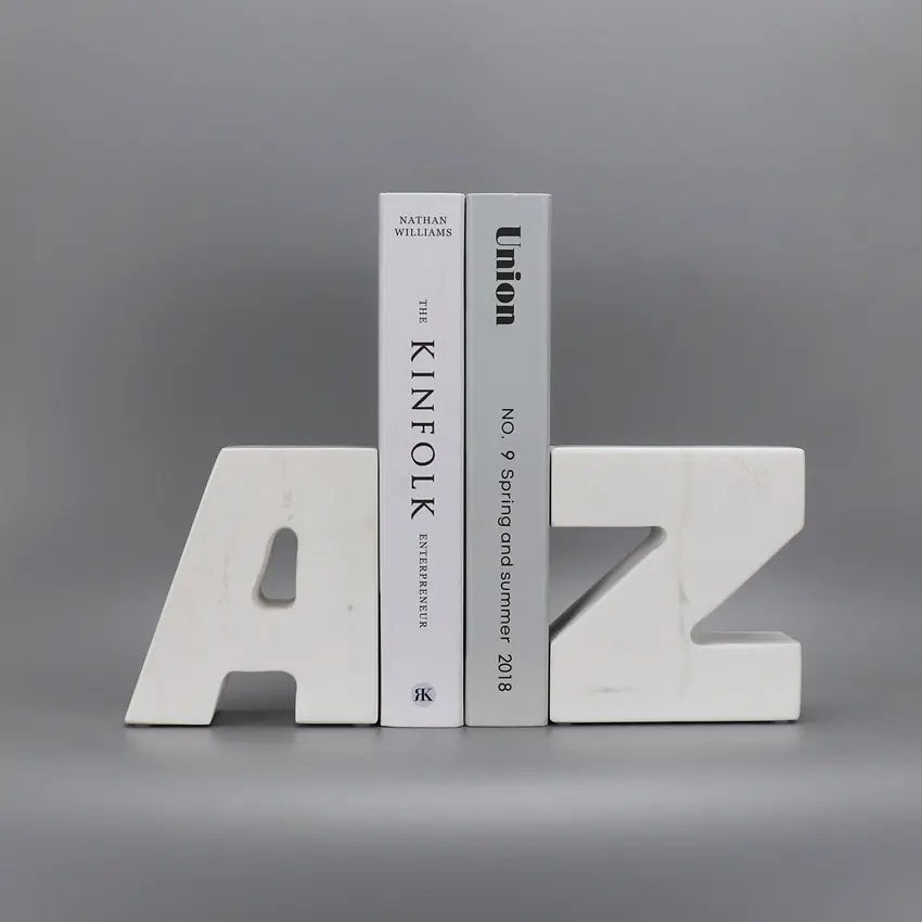 Carrara White A&Z Alphabet Stone Bookends Decorative Marble Book Ends