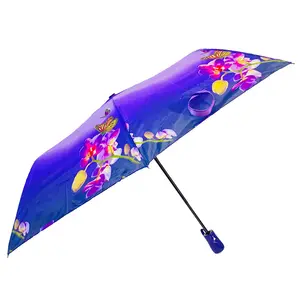 OVIDA 21 Inch 8 Ribs 3 Folding Purple India Design Ladies Umbrella With Logo Print