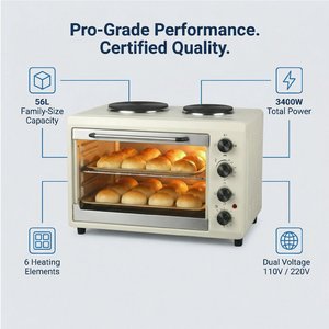 Horno Eléctrico para Pizza <span class=keywords><strong>de</strong></span> 56L, Electrodoméstico <span class=keywords><strong>de</strong></span> Cocina, Horno Microondas Portátil Pequeño, Freidora <span class=keywords><strong>de</strong></span> Aire para Hornear - Product Image 2