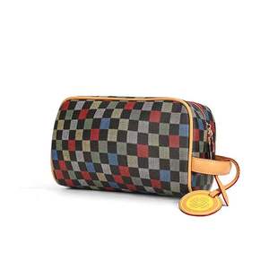 Vintage Checkerboard PVC Leather Cosmetic Case Large Capacity Travel <b>Makeup</b> <b>Bag</b> Luxury Wide Open Organizer - Product Image 2