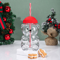 Gobelet en verre borosilicate en forme d'ours mignon avec couvercle coloré et paille pour jus, lait, thé glacé et cadeaux pour enfants