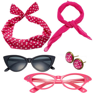 Conjunto de diadema y bufanda retro de lunares para mujer con gafas de ojo de gato y pendientes para accesorios de disfraz de fiesta - Product Image 1