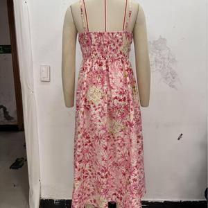 Gran oferta <span class=keywords><strong>Rosa</strong></span> correa de espagueti moda Casual transpirable tejido verano sin cuello Natural mujer patrón Floral Maxi Slip <span class=keywords><strong>vestido</strong></span> - Product Image 6