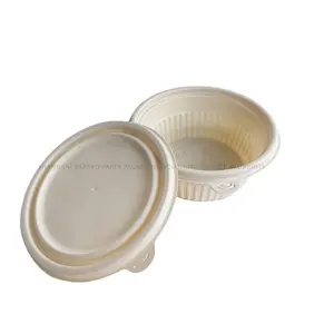 450ml Biodegradable 100% Natural Compostable Corn Starch Take Out Microwave Food Container Meal Poke Salad Curry Bowl with Lid
