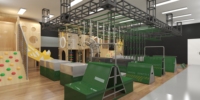 Parcours d'obstacles sensoriel intérieur en bois personnalisé pour enfants avec mur d'escalade, barres de singe et tunnel
