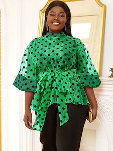 <span class=keywords><strong>Mezza</strong></span> svasata maniche a pois da <span class=keywords><strong>donna</strong></span> <span class=keywords><strong>camicia</strong></span> da spiaggia Plus Size - Product Image 3