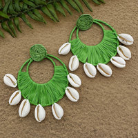 Tissé à la main concepteur cerceau coquille raphia macramé boucles d'oreilles pour femmes bohême coquille ronde grandes boucles d'oreilles géométrique exagéré bijoux