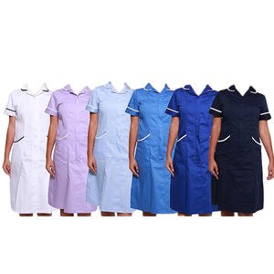 Healthcare <strong>UK</strong> Nurse Women Zip Front Round Collar <strong>Dress</strong> Blue Stripe White Trim Uniform Ladies Materity Healthcare <strong>Tunic</strong> - Product Image 1