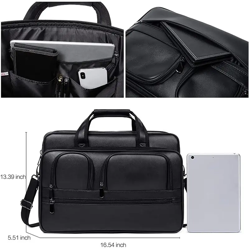 BSCI factory Office Messenger PU leather Waterproof Hand Laptop shoulder bag travel storage Trolley Laptop tote handBag