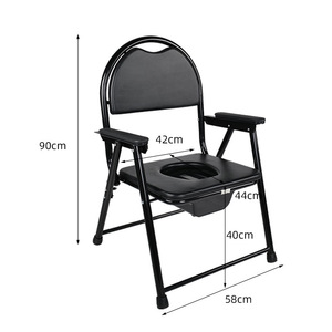 Chaise de toilette pliante pour personnes âgées, grande taille, carrée, noire, portable, pour usage domestique, avec accoudoirs confortables et pieds antidérapants - Product Image 3